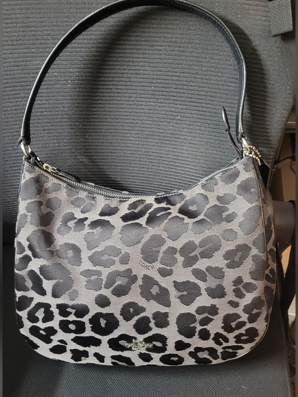 Coach Leopard-Print Shoulder Bag in Gray and Black - Picture 2 of 9